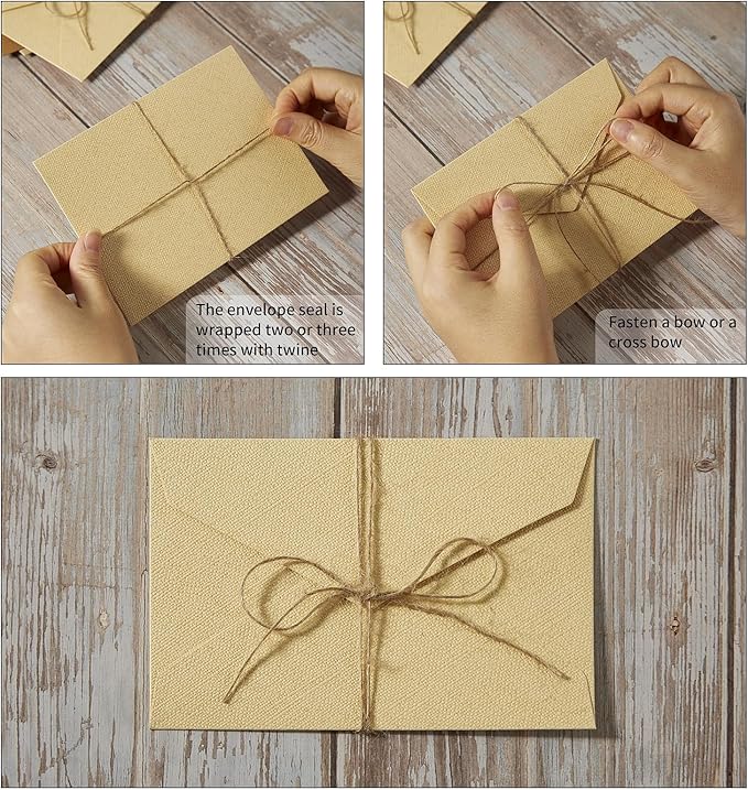10 Pack Best Paper and Heavyweight Envelopes Set, 6.30 X 4.33 Inches Envelopes with Jute Rope for Office, Wedding Gift Cards, Invitations, Graduation, Baby Shower, DIY Cards (Multicolor-10pack)