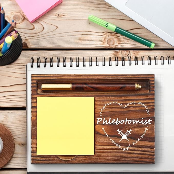 Phlebotomist Sticky Note Holder Wooden, Phlebotomist Gift Thank You Phleb Tech, Phlebotomy Technician Appreciation Gift, Medical Staff Gift Nurse Healthcare Worker Self-Stick Note Pad Holders TZP35