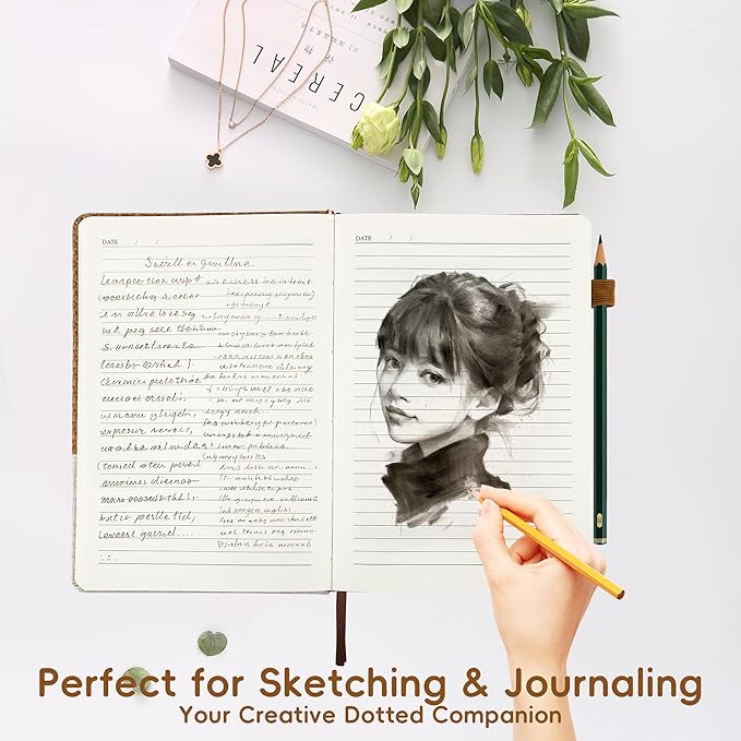 Lined Journal Notebook for Women Men, 192 Pages 100 GSM Thick Paper, Cork & Non-Woven Fabric Cover | Hardcover Journals for Writing, A5 College Ruled | Business, Work & School, 5.8"Ă8.5"(Cork-White)