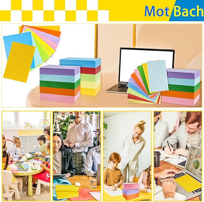 MotBach 280 PCS Index Cards Flash Cards,3" x 5", Colorful Ruled Notecards Study Cards Memo Scratch Pad Lined Studying Record Index Cards To Do List for Home School Office Supplies