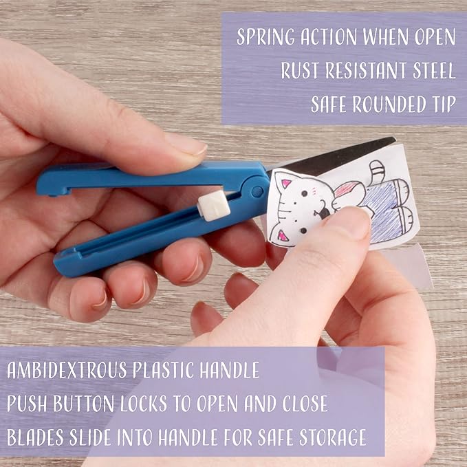 JubileeYarn Push Open Folding Safety Scissors - Dark Blue - 1 Pair