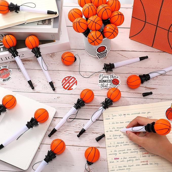 Lincia 24 Pcs Sport Funny Pen Hoop Ballpoint Novelty Bulk Plastic Sports Soccer Basketball Baseball Football Tennis Golf Themed Pen for Birthday Party School Award Party Favor Supplies(Basketball)