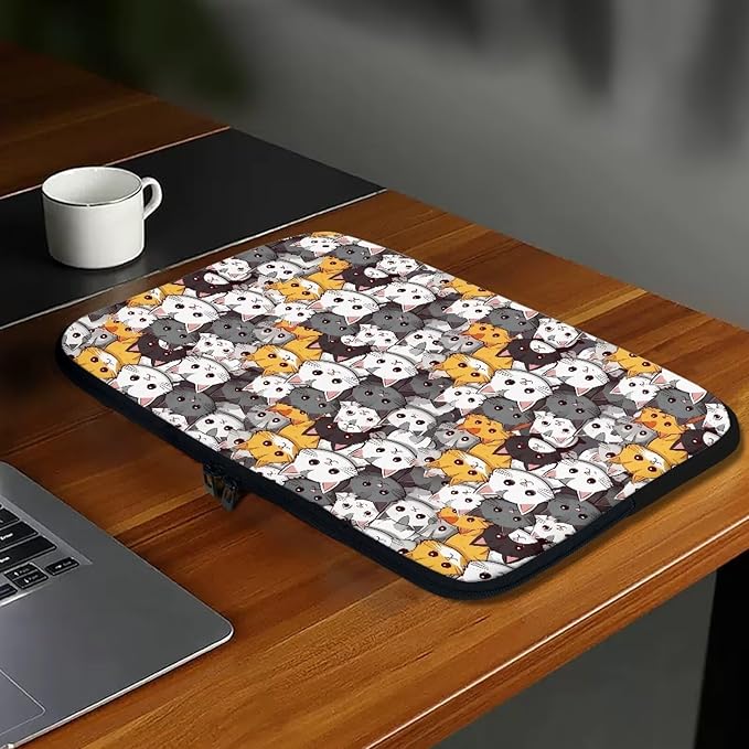 Cartoon Cats Printed Laptop Bag for Women Men, 12 Inch Laptop Sleeve Case Water Resistant Neoprene Computer Case Bag Laptop Briefcase Tablet Briefcase Carrying Bag, Multicolor
