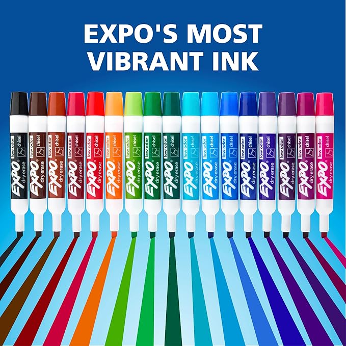 EXPO Dry Erase Markers Kit, Chisel Tip, Assorted Colors, Eraser, Spray Cleaner, 6 Count