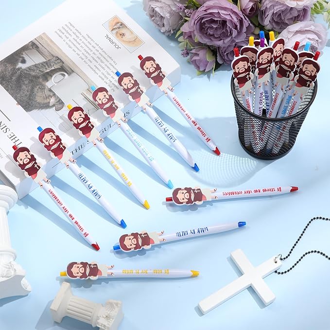 24 Pcs Christian Jesus Pens Bible Verse Pens for Kids Cute Jesus Ballpoint Pens with Inspirational Quotes Sunday Religious Pens for Classroom Prizes Church Christmas Easter Gift