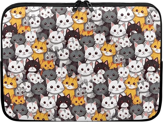 Cartoon Cats Printed Laptop Bag for Women Men, 12 Inch Laptop Sleeve Case Water Resistant Neoprene Computer Case Bag Laptop Briefcase Tablet Briefcase Carrying Bag, Multicolor