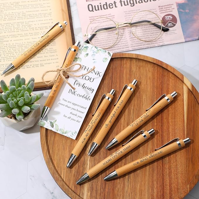 Fulmoon 20 Set Employee Appreciation Gifts May You Be Proud Sign Wood Bamboo Pens with Thank You Bookmark Cards for Coworker Back to School Gifts for Classroom Teacher Student Supplies Party Favor
