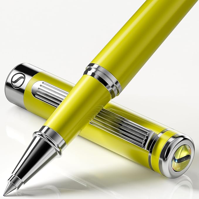 Scriveiner Chartreuse Rollerball Pen - Stunning Luxury Pen With Chrome Finish, Schmidt Ink Refill, Best Roller Ball Gift Set for Men & Women, Professional, Executive Office, Nice Pens