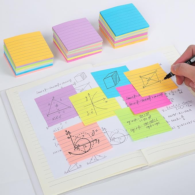 (24 Pack) Lined Sticky Notes 3x3 in Post Ruled Stickies Super Sticking Power Memo Pads,12 Bright Multi Colors Sticky Notes with Lines Self-Stick Note Pads