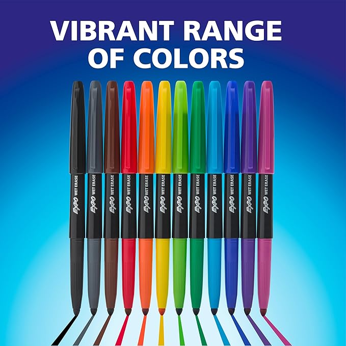 EXPO Wet Erase Markers, Semi-Permanent Markers, Assorted, Fine Tip, 8 Count