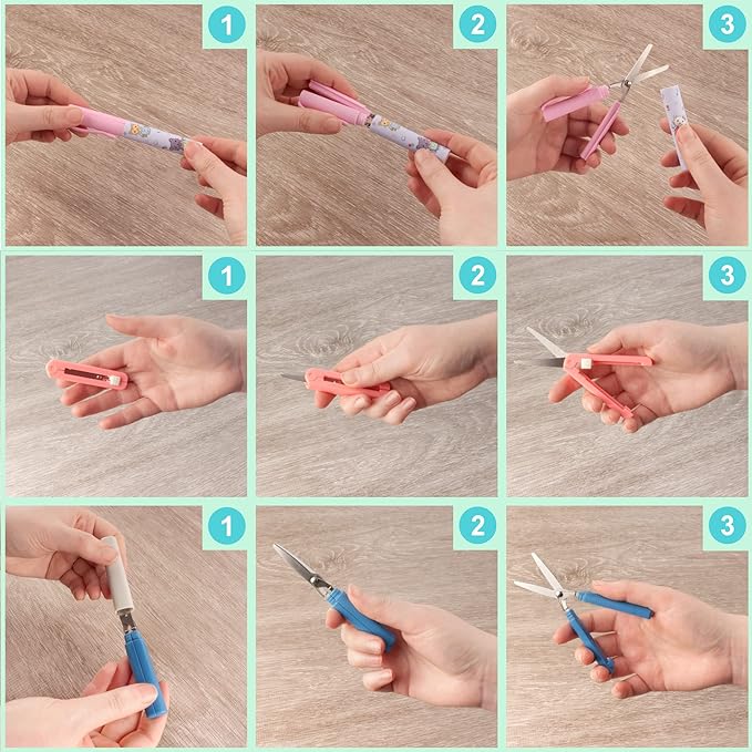 JubileeYarn Portable Travel Safety Scissors, Pen & Push Folding Style - Garden Kitty Pen, Dark Blue Pen, Dark Blue Push