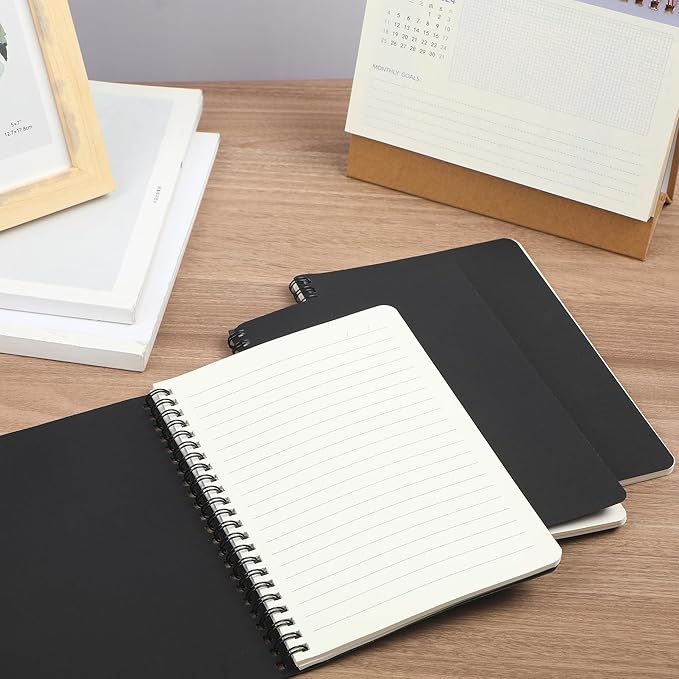miikoul 60 Packs A5 Spiral Notebooks, Black Ruled Notebooks Bulk, 8.3"×5.5", 60 Sheets/120 Pages, Hardcover Lined Journal Notepad Travel Notebooks for Office and School Supplies