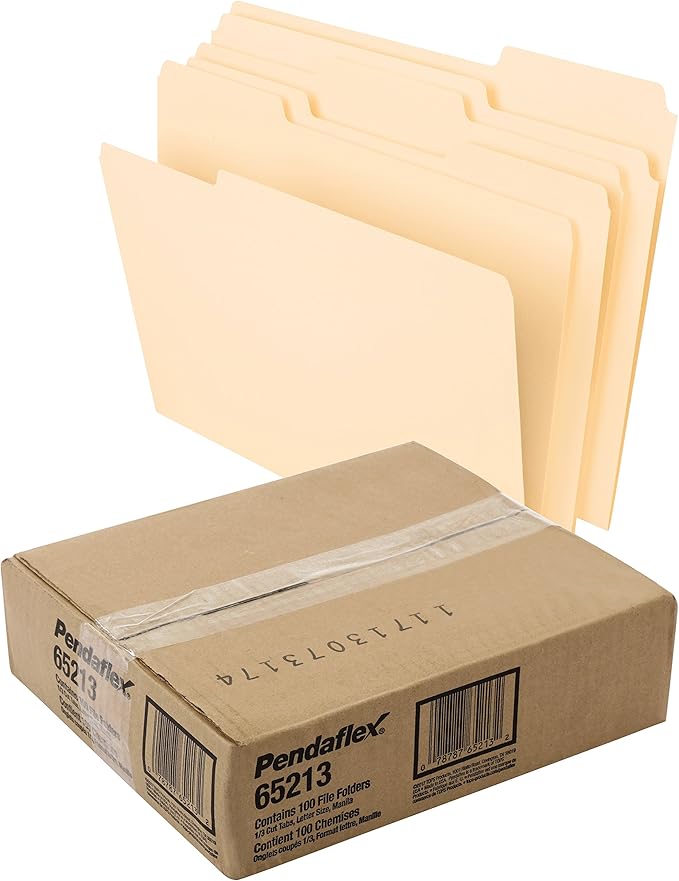 Pendaflex File Folders, Letter Size, 8-1/2" x 11", Classic Manila & Recycled Hanging Folders, Letter Size, Assorted Colors, 1/5 Cut, 25/BX (81612)