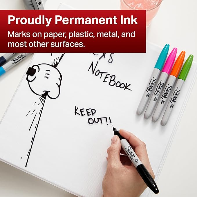 Sharpie Permanent Markers | Fine Point | Assorted Neon Colours | 4 Count