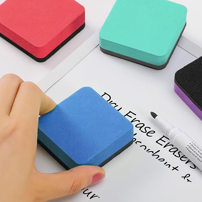 MaxGear 24 Pack Dry Erase Erasers, Magnetic Whiteboard Dry Erasers for Classroom, Mini Whiteboard Cleaning Pads, Chalkboard Wiper Teacher Supplies for School, Office, Home (6 Color Set, 2 x 2 Inch