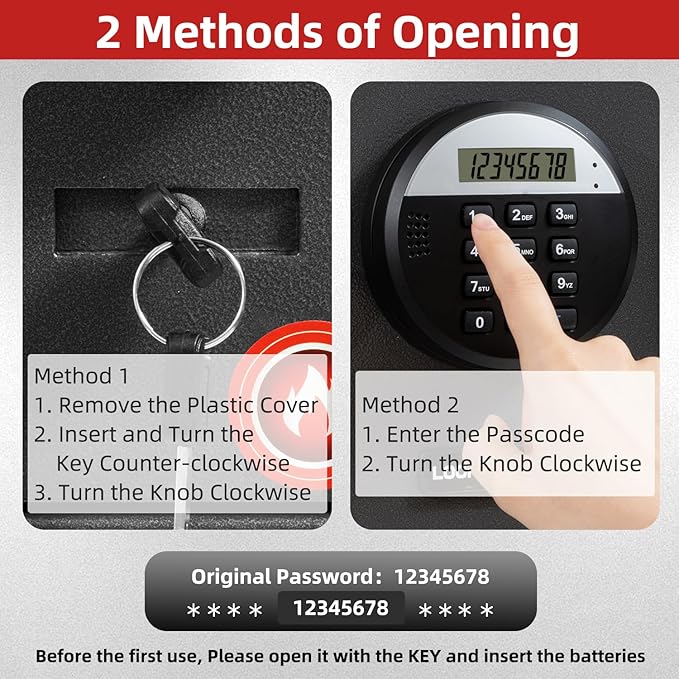 1.2 Cubic Feet Fireproof Safe Box, Fireproof Home Safe for Money, Jewelry, Documents and Valuables W/Digital Keypad,Alarm System,Removable Shelf Safe, Home and Office Use Fireproof Document Box