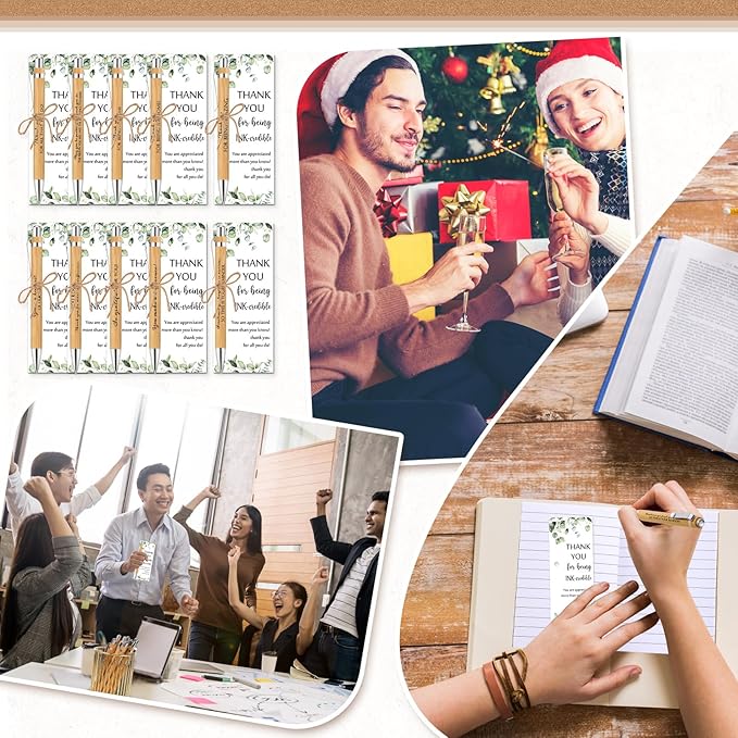 Fulmoon 20 Set Employee Appreciation Gifts May You Be Proud Sign Wood Bamboo Pens with Thank You Bookmark Cards for Coworker Back to School Gifts for Classroom Teacher Student Supplies Party Favor