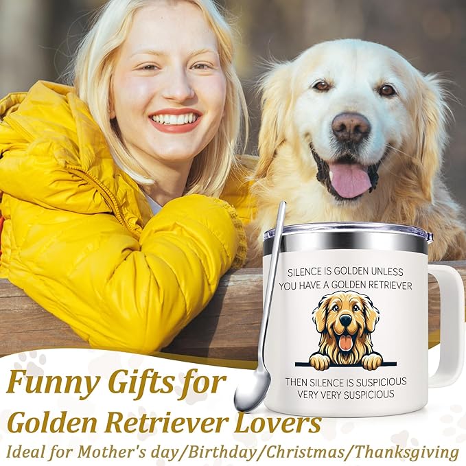 Lifecapido Golden Retriever Gifts, Silence is Golden Unless You Have A Golden Retriever 14 oz Coffee Mug, Dog Lover Gifts, Birthday Christmas Gifts for Golden Retriever Lovers, Pet Lovers, White