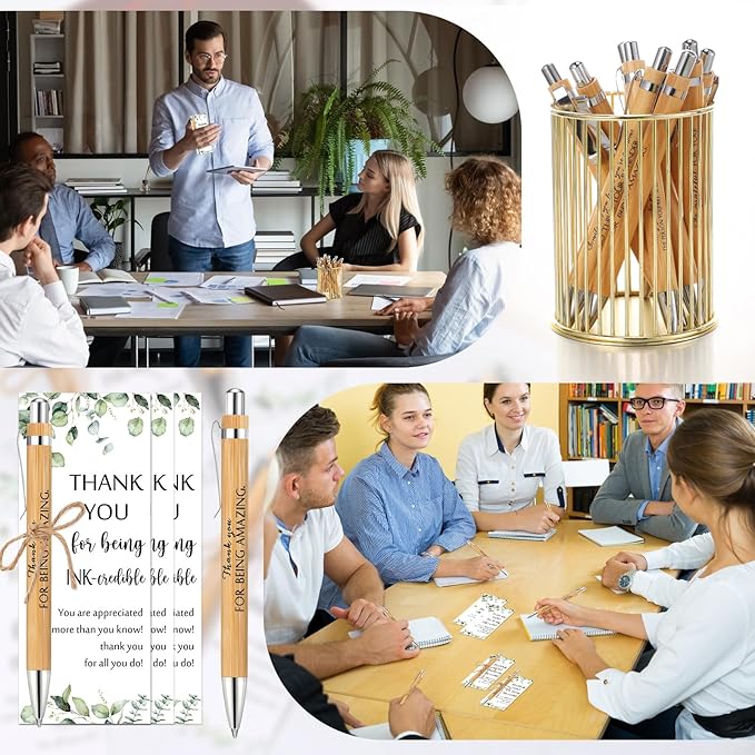 Fulmoon 60 Set Employee Appreciation Gifts May You Be Proud Sign Wood Bamboo Pens with Thank You Bookmark Cards for Coworker Back to School Gifts for Classroom Teacher Student Supplies Party Favor