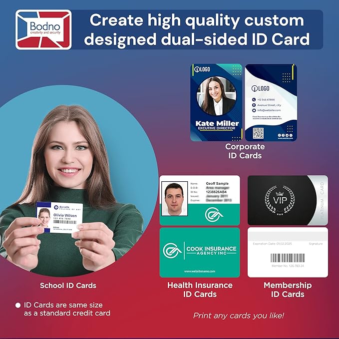 Bodno Magicard D Dual Sided ID Card Printer & Complete Supplies Package ID Software - Silver Edition