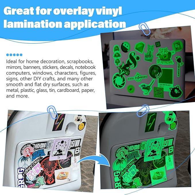 TECKWRAP Printable Vinyl Sticker Paper for Inkjet Printer, Glow in the Dark Vinyl Inkjet Printable Sticker Paper, 8.26" x 11.69" A4 Size for Scrap-booking, Craft Cutters, Home Decor, 14 Sheets/Pack