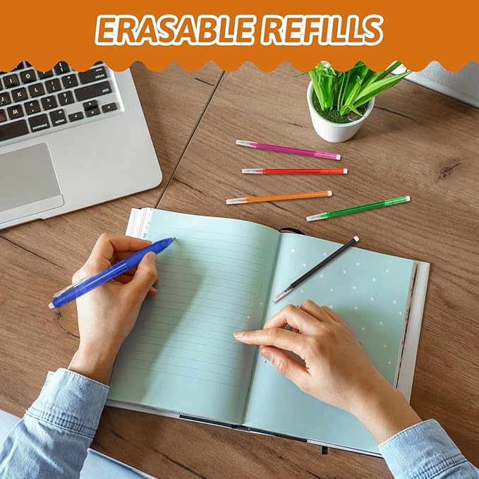 0.7 mm Erasable Gel Ink Pen Refills Compatible with Frixion Friction, 8 Colors Multicolor Retractable Fine Point Pen Refill (Blue,Black,Red,Green,Orange,Lake Blue,Purple,Rose Red) (8Color, 24)