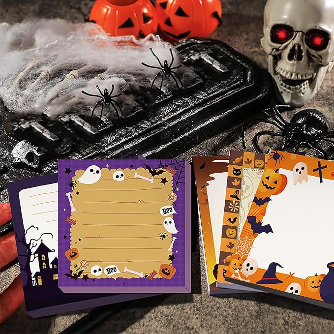 16 Pieces Halloween Sticky Note Self-Adhesive Halloween Note Pads with Spider Pumpkin Bat Eyeball Halloween Memo Notes for Halloween School Office Home Students Teachers Presents 30 Sheets Each