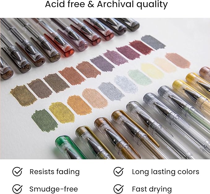 OfficeGoods Brown Earth Gel Pens with Refills – Adult Coloring Journaling Art – Medium 0.8-1.0mm Tips – Non-Toxic Gel Pens Set – Quick Dry Smudge-Free 24 Pack Colors