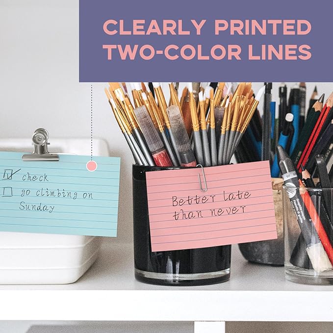 Colored Index Cards 5x8 100Pcs, Goefun Ruled Flashcards, 4 Color Notecards for Studying, Recipes, Memo Cards, Office Supply, DIY, Presentation