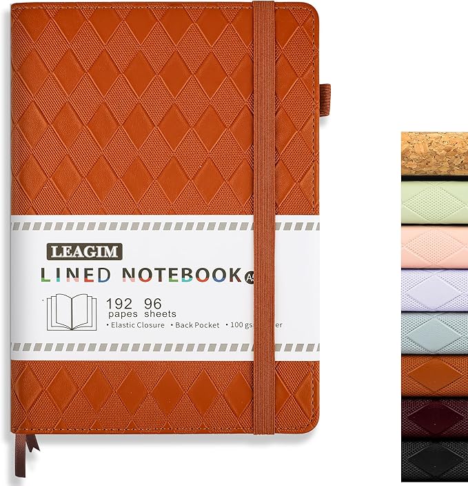 Lined Journal Notebook for Women Men, 192 Pages 100 GSM Thick Paper, Hardcover | Embossed Leather Journals for Writing, A5 College Ruled | Business, Work & School, 5.8"Ă8.5"(Brown)