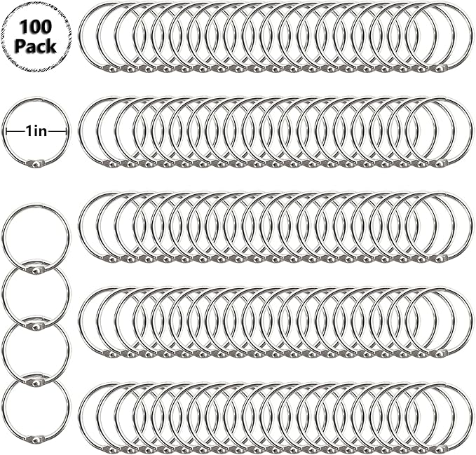Loose Leaf Binder Rings 1-Inch(100 Pack) Office Metal Book Rings, Nickel Plated Steel Key Rings for School,Sliver