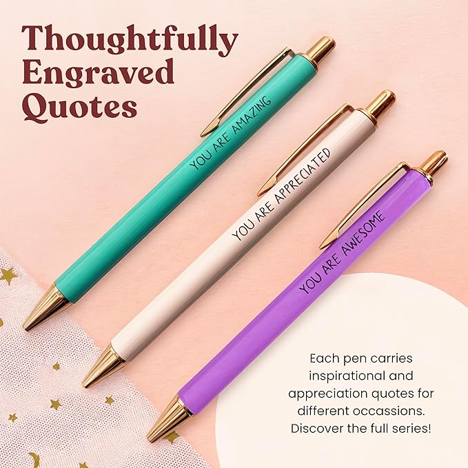 MESMOS 3pc Fancy Pen Set for Women, Thank You Gifts for Women, Stocking Stuffers, Teacher Christmas Gifts for Women, Boss Lady Office Gifts for Coworkers, Teacher Pens, Employee Appreciation Gifts