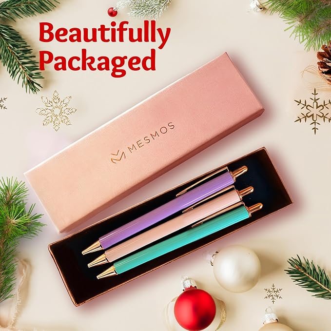 MESMOS 3pc Fancy Pen Set, Cute Pens for Women, Nice Pens for Journaling, Fun Pens Women, Aesthetic Pens, Journaling Pens, Journal Pens, Luxury Pen, Office Pens, Pastel Pens, Pretty Pens