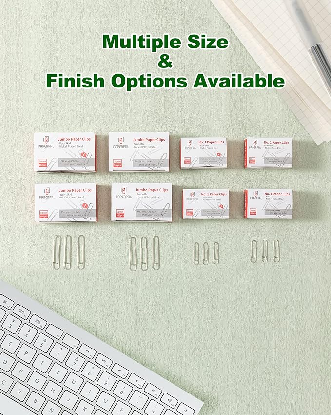 PAPERPAL Jumbo Paper Clips Nonskid, 1000 Large Paper Clips (10 Boxes of 100 Each), Bulk Paperclips for Office School & Personal Use, Daily DIY, 2" Silver Heavy Duty Non-Skid Paper Clips Jumbo Size