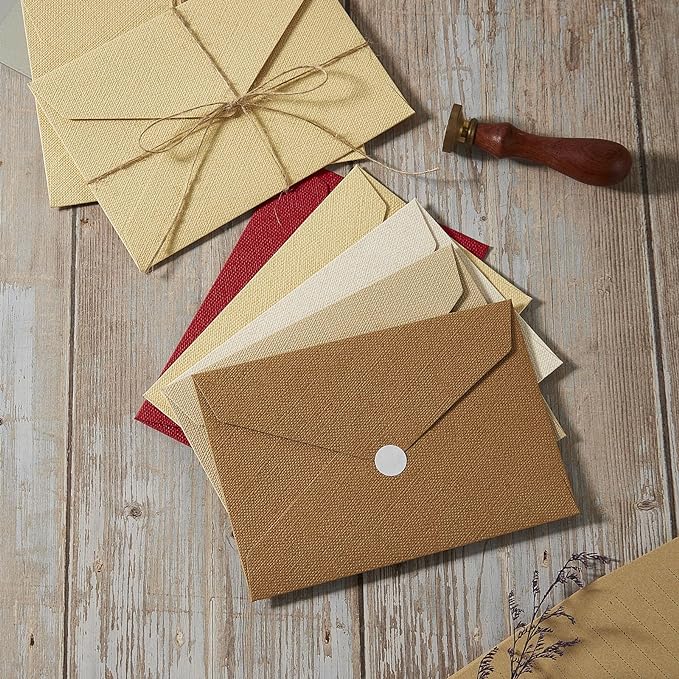 10 Pack Best Paper and Heavyweight Envelopes Set, 6.30 X 4.33 Inches Envelopes with Jute Rope for Office, Wedding Gift Cards, Invitations, Graduation, Baby Shower, DIY Cards (Multicolor-10pack)
