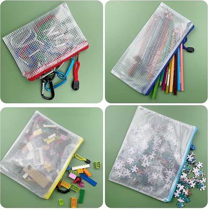 Oaimyy-A3(12.5"x 17.5"), Mesh Zipper Pouch Document Folders Bag Plastic Zip File Folders for School Office Supplies, Travel, Organizing Storage-Black,6 Pcs