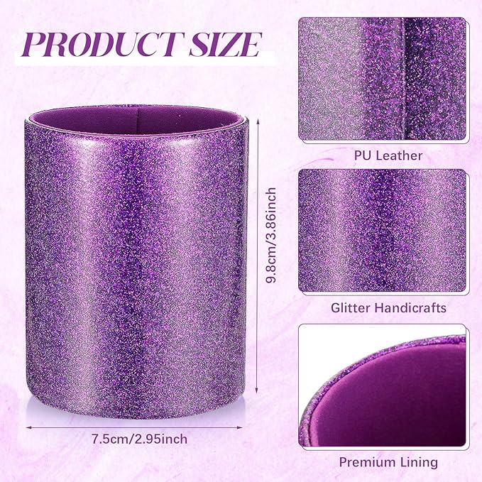 Sabary 8 Pcs Ballpoint Pens with Pen Holder for Desk Metal Crystal Diamond Pen Glitter Pencil Holder Fancy Pens Black Ink Bling Desk Organizer for Women Girls Office School Wedding Gifts (Violet)
