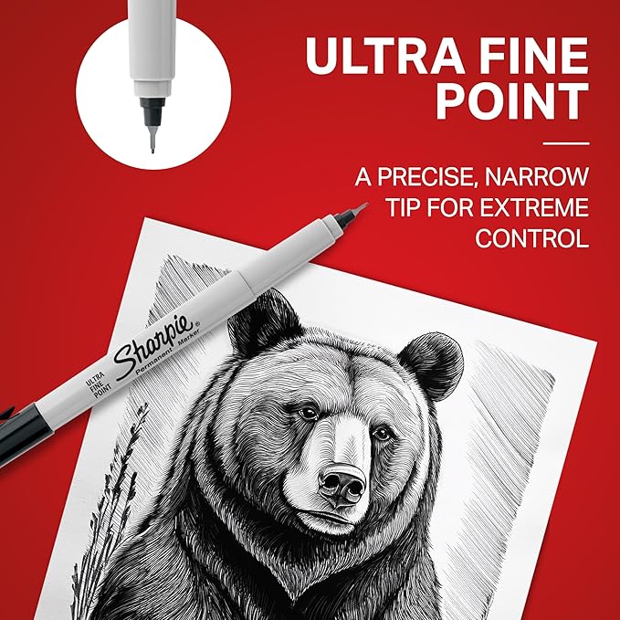 Sharpie Permanent Markers, Ultra Fine Tip Markers Set, Quick Drying And Fade Resistant Artist Marker For Wood, Plastic Paper, Metal, And More, Drawing, Coloring, And Poster Marker Black, 12 Count