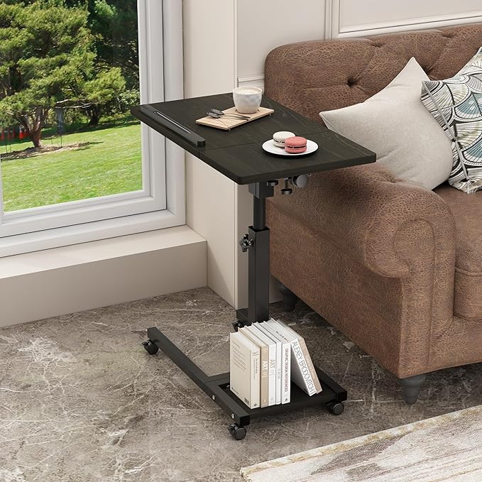 Laptop Desk Bed Desk Laptop Stand for Bed Portable Desk Overbed Bedside Table Mobile Laptop Table Rolling Desk Foldable Table Adjustable Height with Locked Wheels & Mouse Pad Table for Bed Office Sofa