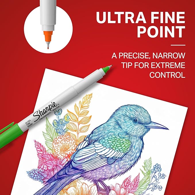 Sharpie Permanent Markers, Ultra Fine Tip Markers Set, Quick Drying And Fade Resistant Artist Marker For Wood, Plastic Paper, Metal, And More, Drawing, Coloring, And Poster Marker, Assorted Colors, 12 Count