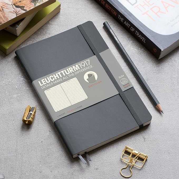 LEUCHTTURM1917 - Notebook Softcover Paperback B6+ - 123 Numbered Pages for Writing and Journaling (Ruled, Black)