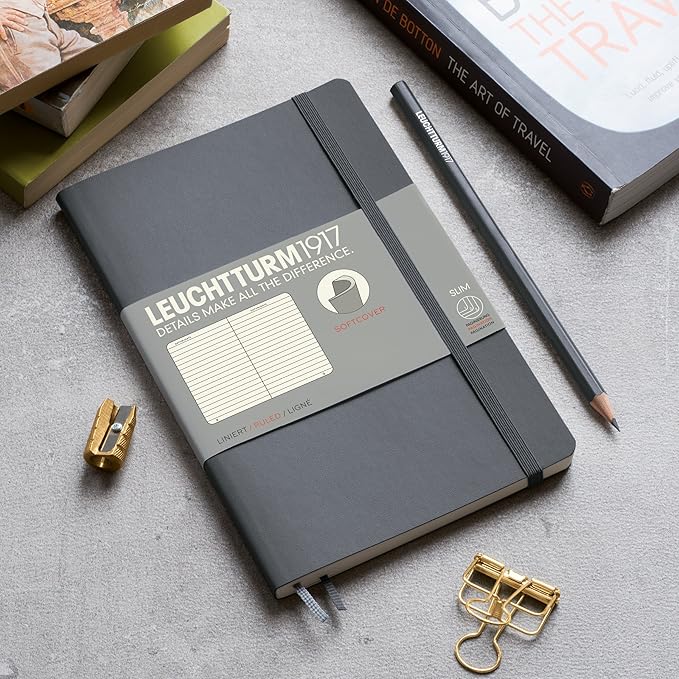 LEUCHTTURM1917 - Notebook Softcover Paperback B6+ - 123 Numbered Pages for Writing and Journaling (Ruled, Navy)