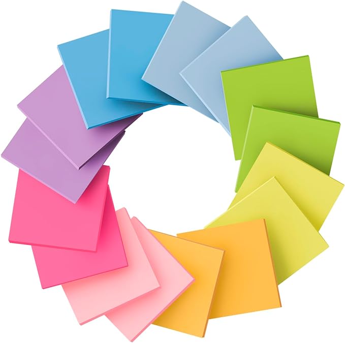 (16 Pack) Sticky Notes 3x3, Self-Stick Pads Bright Colors Sticky Note, Recyclable, Easy to Post for Home, Office, Notebook