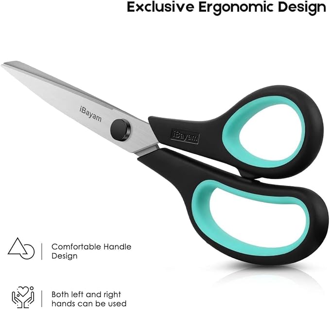 School Scissors Set of 24-Pack, 8" Scissors All Purpose Comfort-Grip Handles Sharp Scissors for High/Middle School Student Teacher Scissor, Office Home Sewing Fabric Supplies, for Right Left Handed