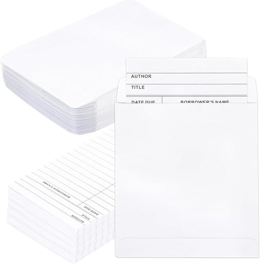 200 Pieces Library Pockets and Cards, Library Check out Cards Library Card Pocket Self Adhesive Library Card Pocket Envelopes for School Office Public Library Books
