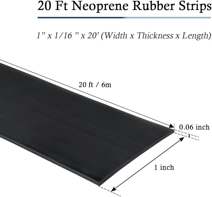 Neoprene Rubber Strips Self Adhesive Solid Rubber Sheets, Rolls & Strips for DIY Gaskets Crafts Pads Seals Warehouse Flooring Rubber Strip with Adhesive Backing (1” Wide x 1/16" Thick x 20' Long)