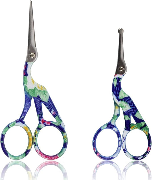 Stork Bird Rounded Safety Tip Embroidery Craft Stainless Steel Crane Scissors - Blue - 20 Pairs