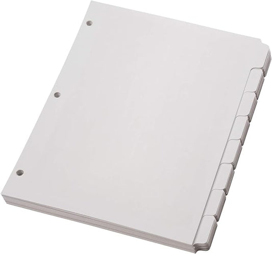 Oxford Blank Write On Binder Dividers, Dividers for 3 Ring Binder, Durable Plastic, 1/8 Cut Tabs, 3 Hole Punch Dividers in 8 Tab Sets, 80 Dividers, 10 Sets, White (89982)