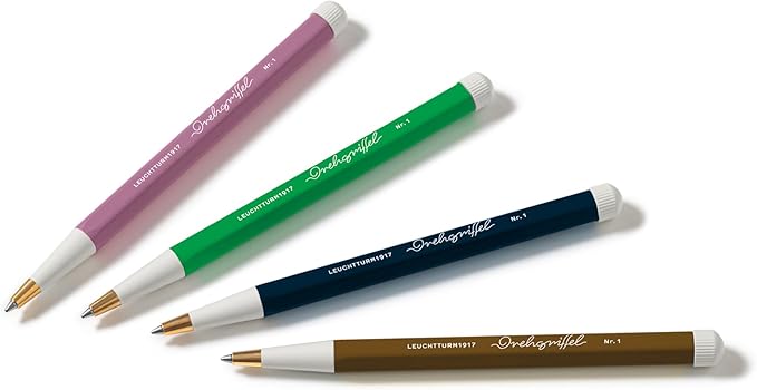 LEUCHTTURM1917 372215 No.1 Brass Aluminium Ballpoint Pen Refill with Blue Ink Design Awarded Spring Leaf