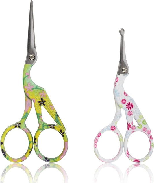 Stork Bird Rounded Safety Tip Embroidery Craft Stainless Steel Crane Scissors - Assortment C - 6 Pairs